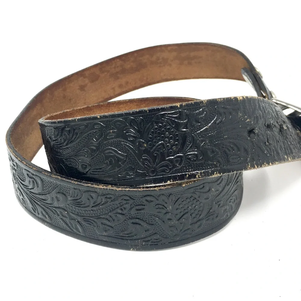 Eagle Italy Metal Buckle vintage leather tooled Belt 44